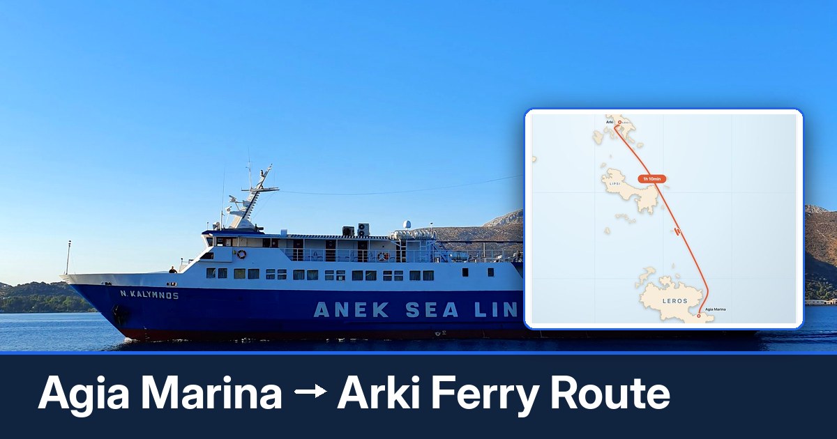 Agia Marina to Arki ferry route summary
