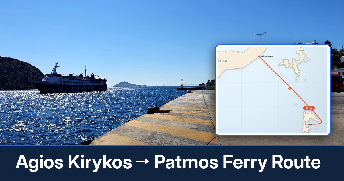 Agios Kirykos to Patmos ferry route summary