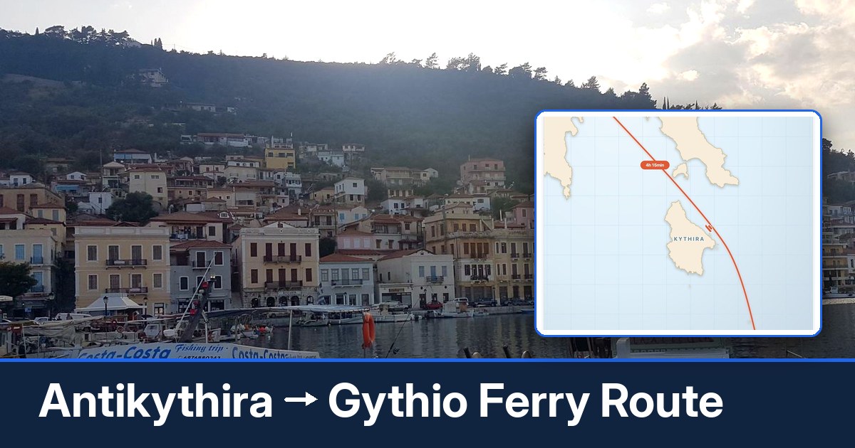 Antikythira to Gythio ferry route summary