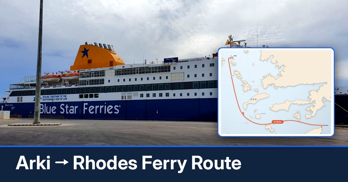 Arki to Rhodes ferry route summary