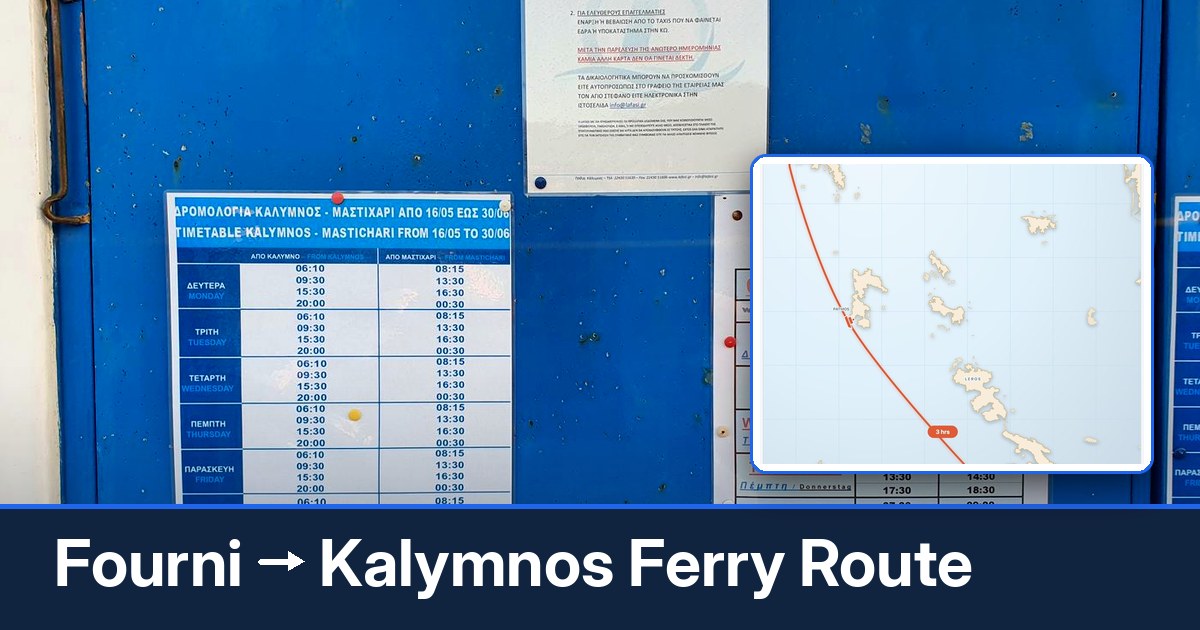Fourni to Kalymnos ferry route summary