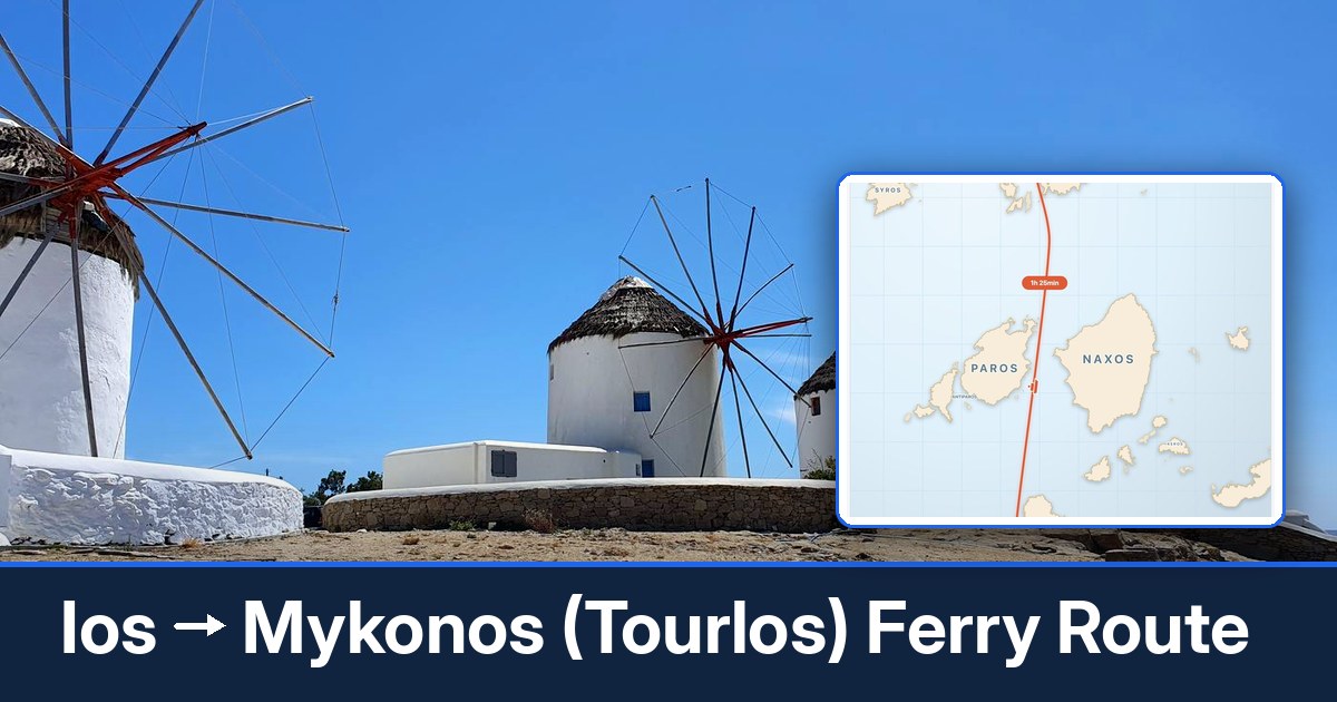 Ios to Mykonos (Tourlos) ferry route summary
