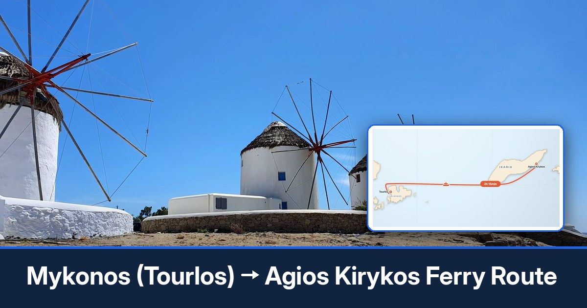 Mykonos (Tourlos) to Agios Kirykos ferry route summary
