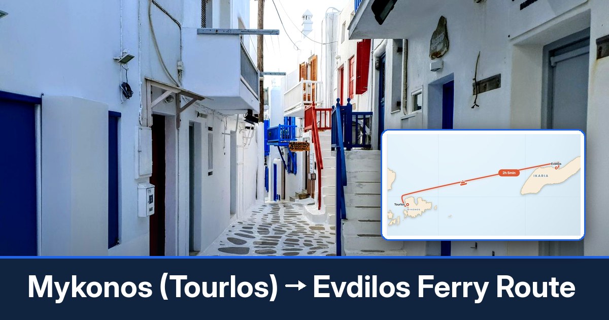 Mykonos (Tourlos) to Evdilos ferry route summary