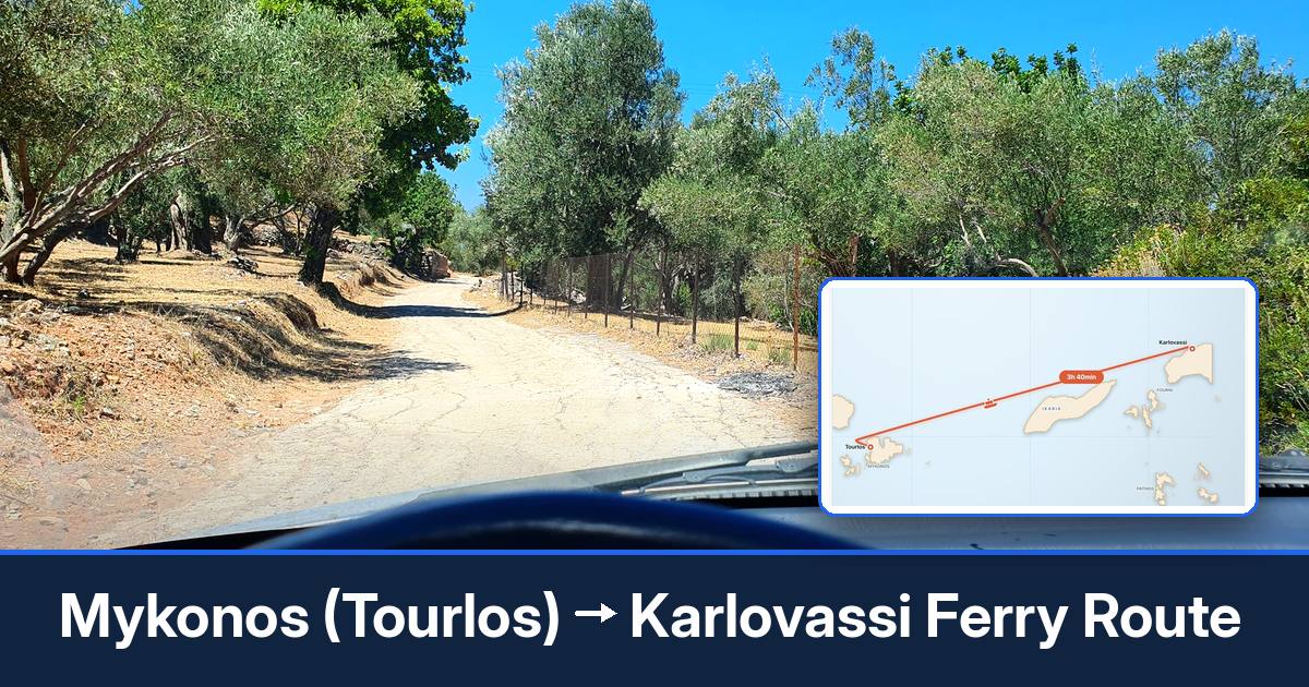 Mykonos (Tourlos) to Karlovassi ferry route summary