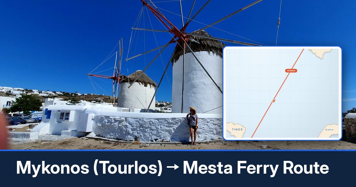 Mykonos (Tourlos) to Mesta ferry route summary