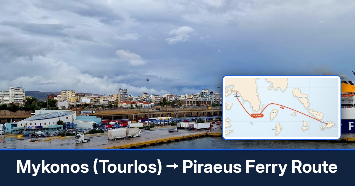 Mykonos (Tourlos) to Piraeus ferry route summary