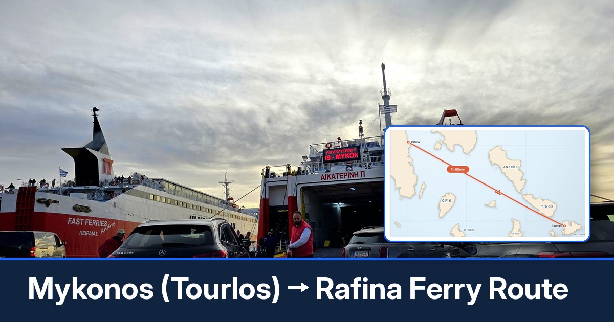 Mykonos (Tourlos) to Rafina ferry route summary
