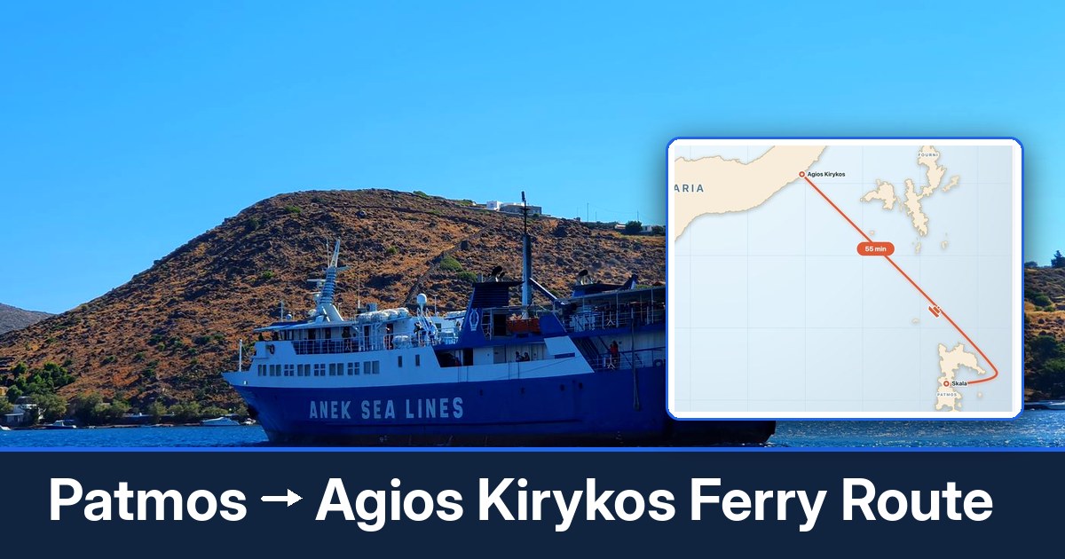 Patmos to Agios Kirykos ferry route summary