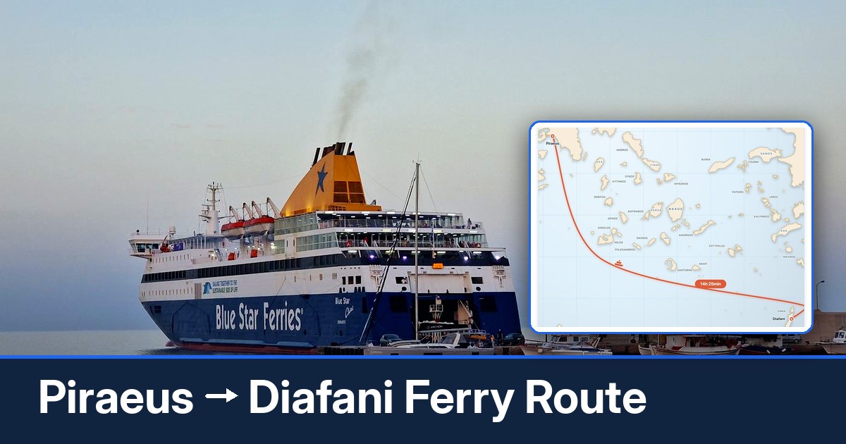 Piraeus to Diafani ferry route summary