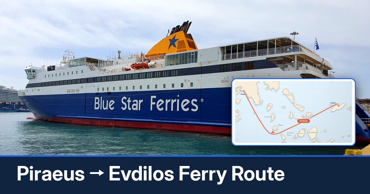 Piraeus to Evdilos ferry route summary
