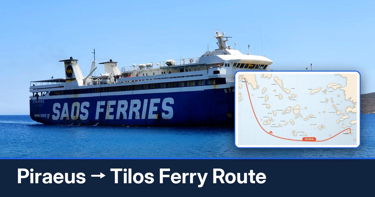 Piraeus to Tilos ferry route summary