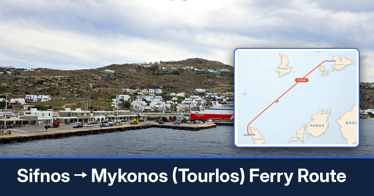 Sifnos to Mykonos (Tourlos) ferry route summary