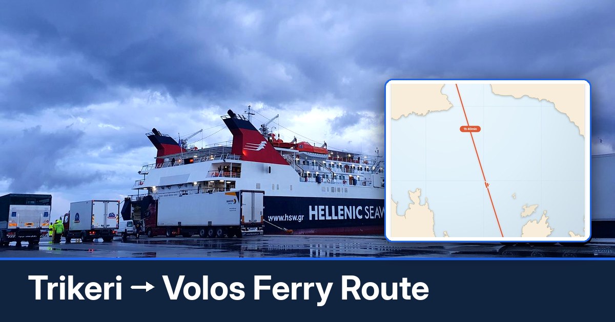 Trikeri to Volos ferry route summary