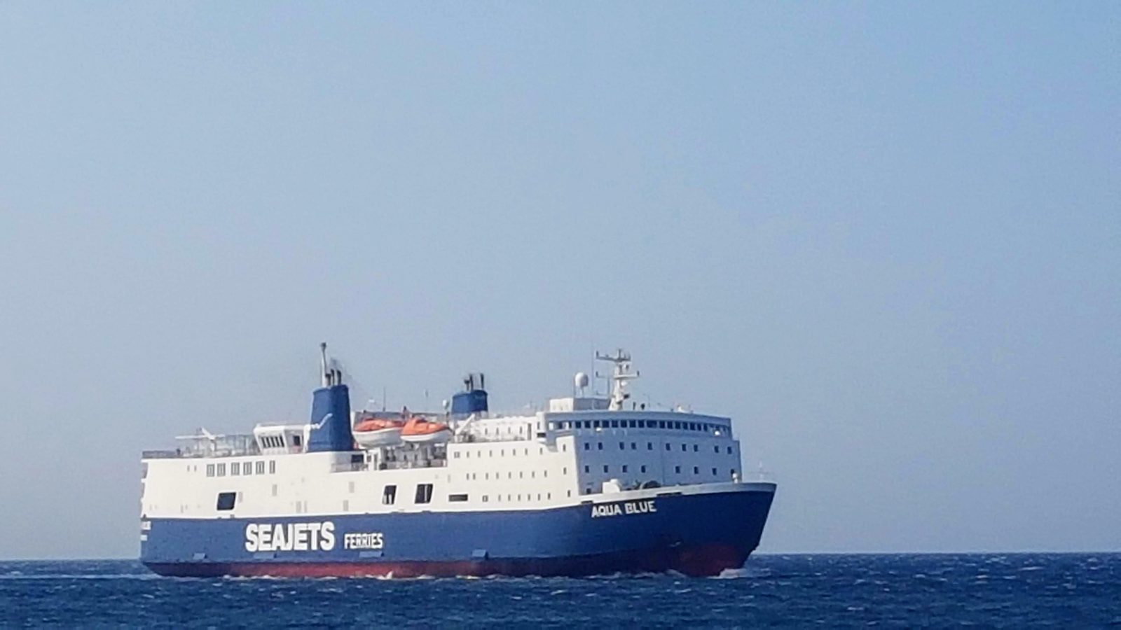 Aqua Blue, the conventional car and passenger ferry operated by Seajets, carrying up to 1,000 passengers and 400 cars.