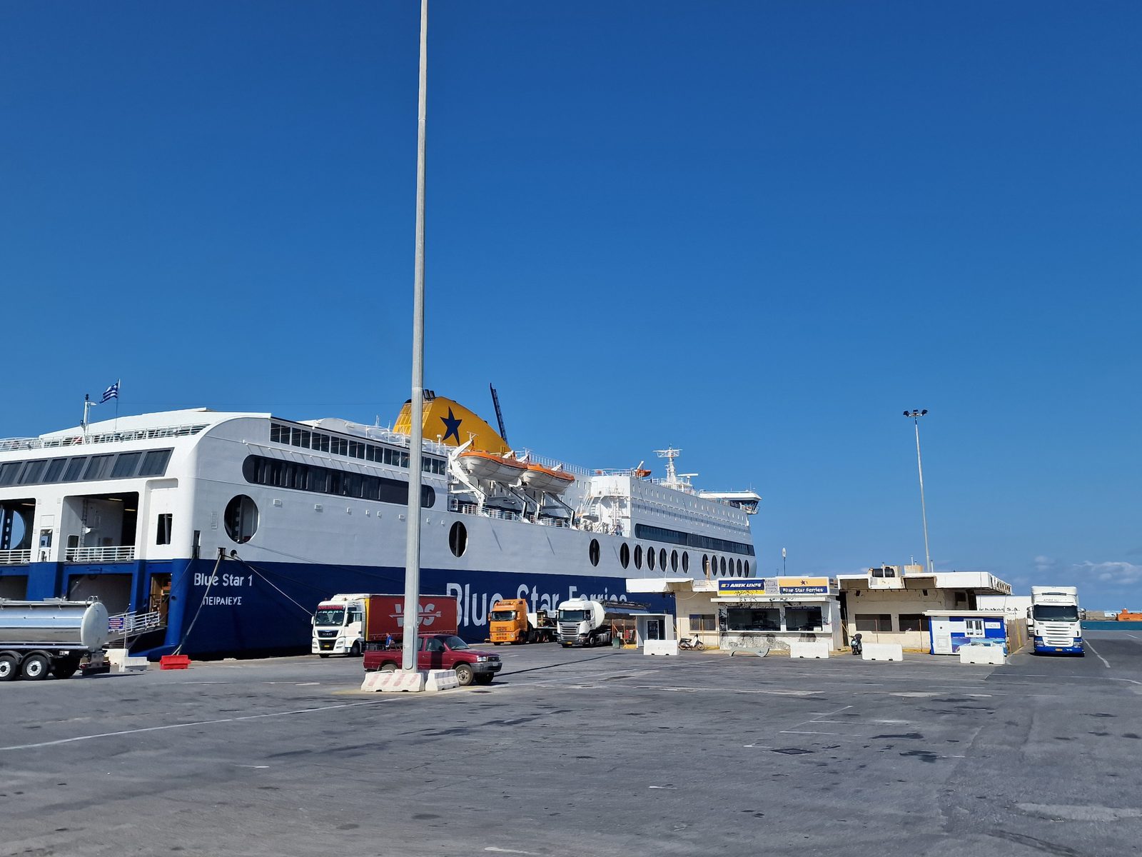 Blue Star 1, the car and passenger ferry operated by Blue Star Ferries, carrying up to 1,600 passengers and 640 cars.