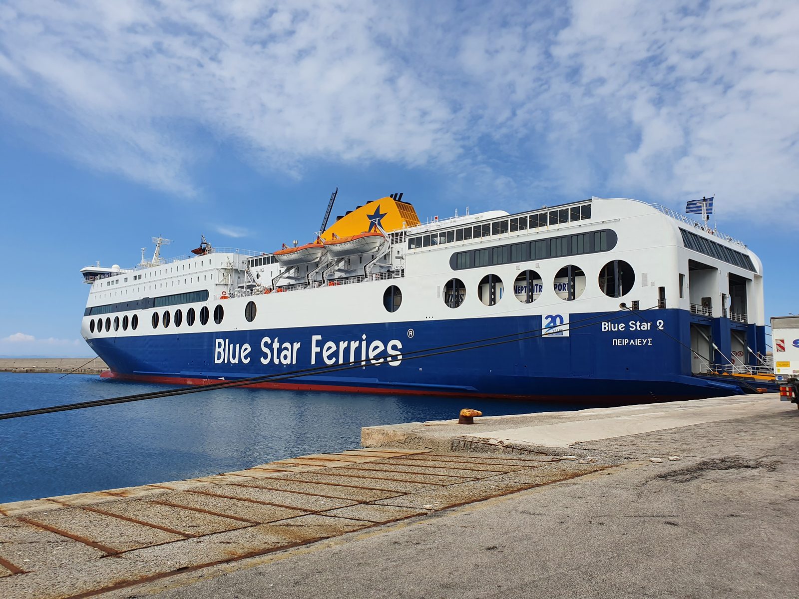 Blue Star 2, the car and passenger ferry operated by Blue Star Ferries, carrying up to 1,854 passengers and 780 cars.