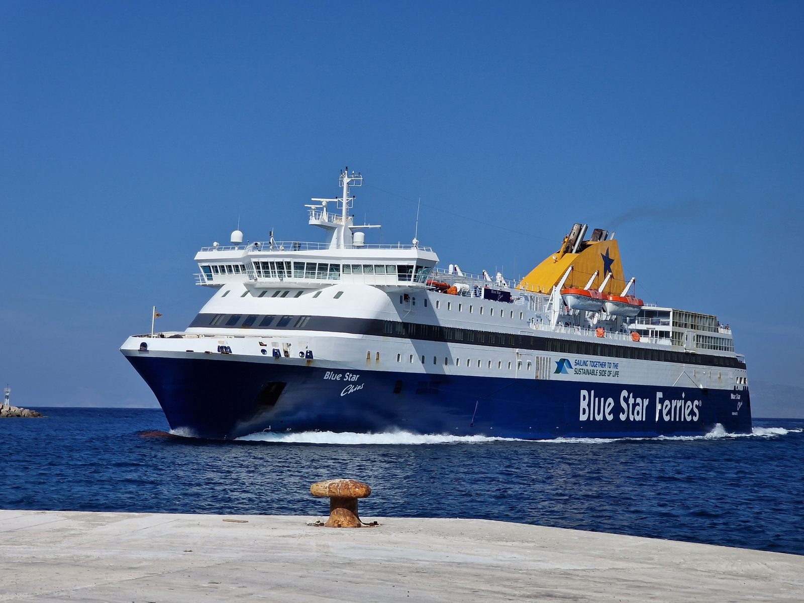 Blue Star Chios, the car and passenger ferry operated by Blue Star Ferries, carrying up to 1,715 passengers and 418 cars.