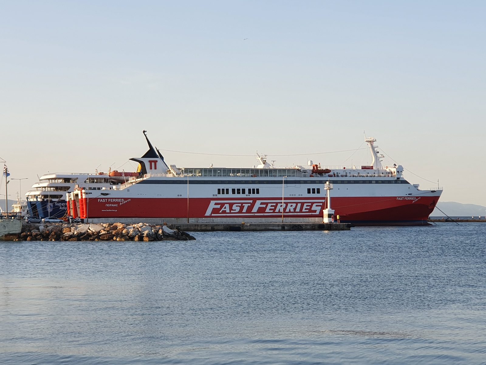 Fast Ferries Andros, the conventional car and passenger ferry operated by Fast Ferries, carrying up to 1,200 passengers and 280 cars.